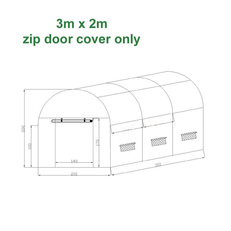 3m Replacement Polytunnel Greenhouse Cover - Zip Door